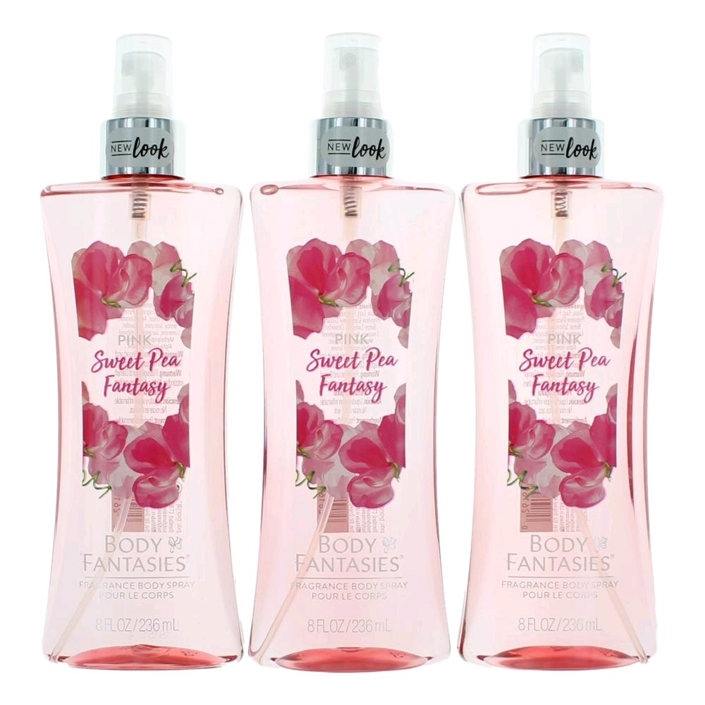 Pink Sweet Pea Fantasy by Body Fantasies, 3 Pack 8 oz Fragrance Body Spray for Women